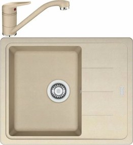 Set chiuveta bucatarie compozit Franke Basis 1 cuva cu picurator 62x50 cm reversibila finisaj bej mat cu baterie