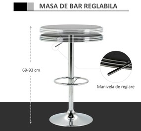Masa Moderna de Bar HOMCOM, Multifunctionala, Metal si Imitatie de piele Neagra, Φ65x66-90cm | Aosom RO