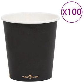 Pahare de cafea de hartie, 100 buc., negru, 200 ml 100, Negru, 200 ml