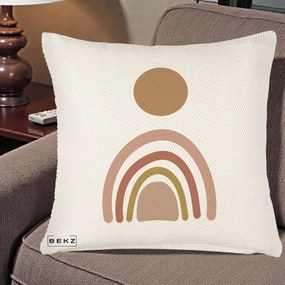 Perna Decorativa Boho Rainbow Sun, 40x40 cm, Crem Reliefat, Husa Detasabila, Perna Inclusa, BEKZ®