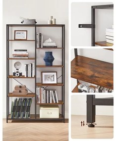 Biblioteca Cu 5 Niveluri, Maro Rustic Si Negru, 100 Cm