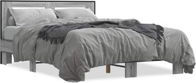 vidaXL Cadru de pat, gri sonoma, 140x200 cm, lemn prelucrat și metal