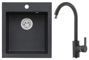 ALVEUS SETA737 - Chiuvetă de bucătărie CORTINA + baterie pentru chiuvetă TONIA granit/negru