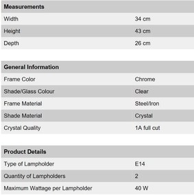 Aplica perete stil clasic cu cristale K9 Alessia WA 2-1093/2 chrom OR