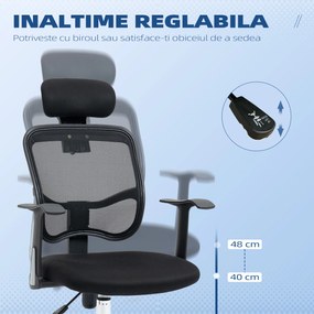 Vinsetto Scaun de Birou Ergonomic și Reglabil cu Tetieră, Negru | Aosom Romania