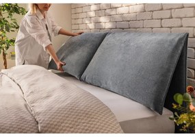 Pat matrimonial albastru tapițat cu spațiu de depozitare cu somieră 180x200 cm Thessa Pillow – Bonami Selection