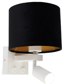 Aplică albă cu lampă de citit și abajur 18 cm negru - Brescia