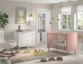 Set Pătuț, Comodă și Masă de Înfășat pentru Bebeluși, 3 Piese, Roz și Alb Satinat (MDF) – Billy – Vipack