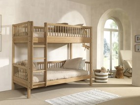 Pat Supraetajat Forrest Oak 90x200 cm, pentru Camera Copii, din Lemn de Stejar, Natur, Convertibil – Vipack