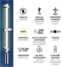 Tijă de duș argintie de montat pe perete 74 cm LED – Wenko