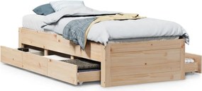 vidaXL Cadru pat fără saltea/cu sertare, 75x190 cm, lemn masiv de pin