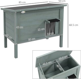 PawHut Casa pentru pisici adăpost de exterior din lemn ridicată cu acoperiș deschis izolată 85 x 50 x 68,5 cm gri închis și negru | Aosom Romania