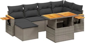 vidaXL Set canapele de grădină, 7 piese, cu perne, gri, poliratan