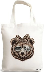 Sacosa de Panza pentru Cumparaturi, Geanta Tote, model Mama Bear 38 x 34.5 cm, Alba, BEKZ®