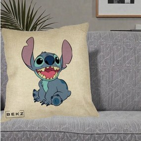 Perna Personalizata Stitch Zambitor, 40x40 cm, Crem, Husa Detasabila, Perna Inclusa, BEKZ®