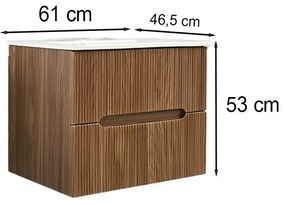 Mască de baie Trent 60 cu chiuvetă ceramică, 2 sertare, stejar apus de soare