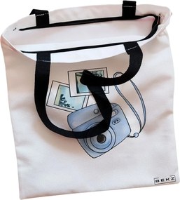 Sacosa de Panza pentru Cumparaturi, Geanta Tote, Travel Girl 14, Cu fermoar, 38x34.5 cm, Alba, BEKZ®