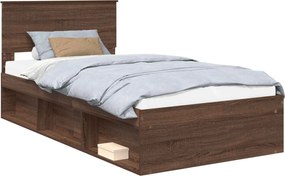 vidaXL Cadru de pat Stejar închis 100 x 200 cm Lemn de pin masiv