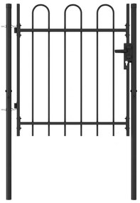Poarta de gard cu o usa, varf arcuit, negru, 1 x 1 m, otel