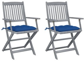 vidaXL Scaune pliabile de exterior cu perne, 2 buc., lemn masiv acacia