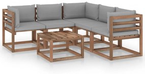 Set mobilier de grădină cu perne gri, 6 piese, lemn pin tratat