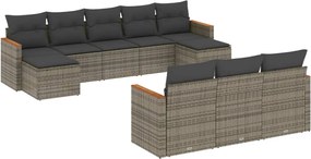 vidaXL Set mobilier de grădină cu perne, 10 piese, gri, poliratan