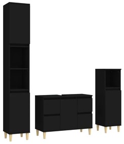 3185598 vidaXL Set mobilier de baie, 3 piese, negru, lemn compozit