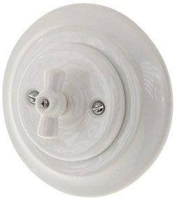 Bohemia-Design - Întrerupător rotativ retro din porțelan cu ramă nr. 5, alb