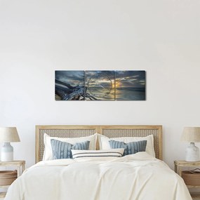 Tablou cu marea în apus de soare (cu ceas) (90x30 cm)