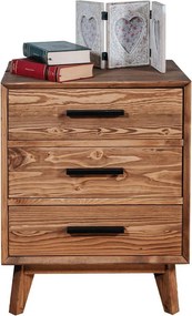 Noptieră lemn masiv Timeless 3 Sertare Whisky, 50 × 40 × 64 cm