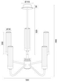 Candelabru 5 brate, alama periata, sticla canelata PRESTON 2196