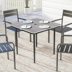 Outsunny Masă de grădină dreptunghiulară pentru 4 persoane, masă de luat masa exterioară cu orificiu pentru umbrelă, 85 x 85 x 72,5 cm, gri | Aosom Romania