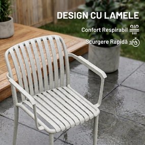 Outsunny Set 4 Scaune de Grădină Stackabile din Polipropilenă Anti-UV, Design Lamelar cu Cotiere, pentru Terasă Balcon Exterior Interior, Gri | Aosom Romania