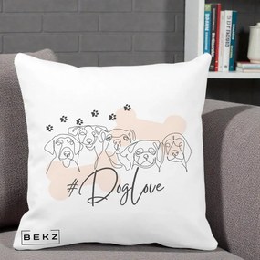 Perna Personalizata Dog Love Linie Minimalista, 40x40 cm, Alba Mata, Husa Detasabila, Perna Inclusa, BEKZ®