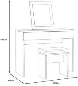Masă de toaletă JUNO cu taburet, 45 x 29,6 cm, maro/negru