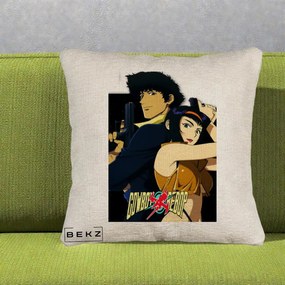 Perna Personalizata Cowboy Bebop Spike si Faye Poster, 40x40 cm, Bej Canapea, Husa Detasabila, Perna Inclusa, BEKZ®