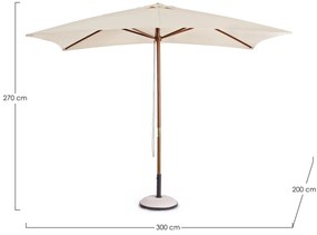 Umbrela pentru gradina/terasa Syros, Bizzotto, 300 x 300 x 250 cm, stalp Ø48 mm, lemn/poliester, natural