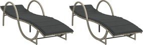 vidaXL Șezlonguri de plajă cu perne, 2 buc., gri deschis, poliratan