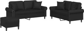 vidaXL Set de canapele cu perne, 3 piese, negru, piele ecologică
