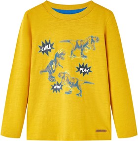 vidaXL Tricou pentru copii cu mâneci lungi, ocru, 104