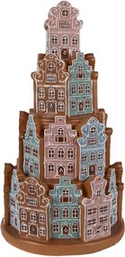 Căsuță turtă dulce decorativă cu LED, din polirasină, Ø18xH33 cm, „Gingerbread House”