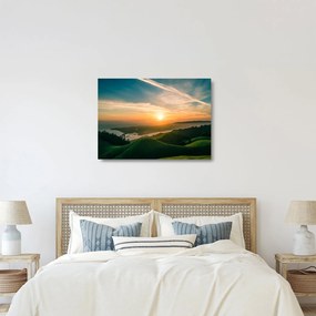 Tablou pe sticlă cu soarele răsărind deasupra mării (70x50 cm)