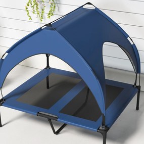 PawHut Pat pentru câini cu acoperiș, respirabil, rezistent la apă, până la 30 kg, 91 x 76 x 89 cm, Albastru închis | Aosom Romania