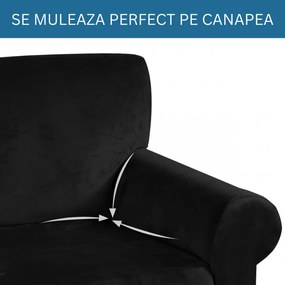 Husa elastica din catifea, canapea 3 locuri, cu brate, negru, HCCJ3-01