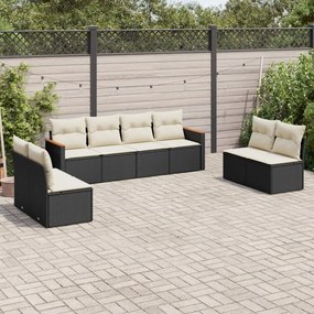 3258290 vidaXL Set mobilier de grădină cu perne, 8 piese, negru, poliratan