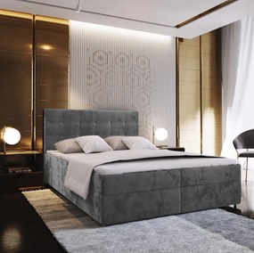 Pat tapițat boxspring GLORIEN VELVET 160x200 cm gri Saltele: Saltea cu arcuri Bonell
