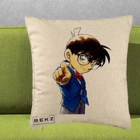 Perna Personalizata Detective Conan Conan Arata, 40x40 cm, Bej, Husa Detasabila, Perna Inclusa, BEKZ®
