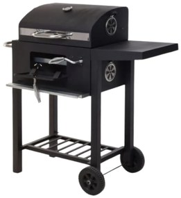 Grătar și afumătoare pe cărbuni VAGGAN, cu capac, termometru și spațiu de depozitare, 92 x 46 x 96 cm, negru