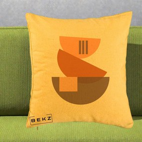 Perna Decorativa Geometric Bauhaus Boluri Portocaliu, 40x40 cm, Galben, Husa Detasabila, Perna Inclusa, BEKZ®