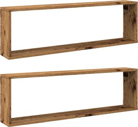 vidaXL Rafturi de perete cub, 2 buc., lemn vechi, 100x15x30 cm, lemn